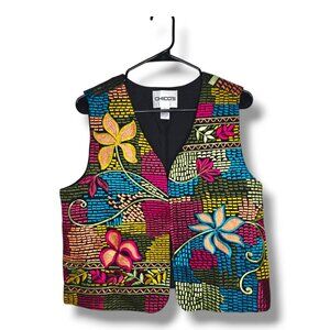 Chicos Womens Embroidered Floral Vest Size 1 Medium 8-10 Multicolor Boho Artsy